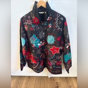 Laura Ashley Vintage Silk Wearable Art Amazing Boho Embroidered Floral Jacket XL